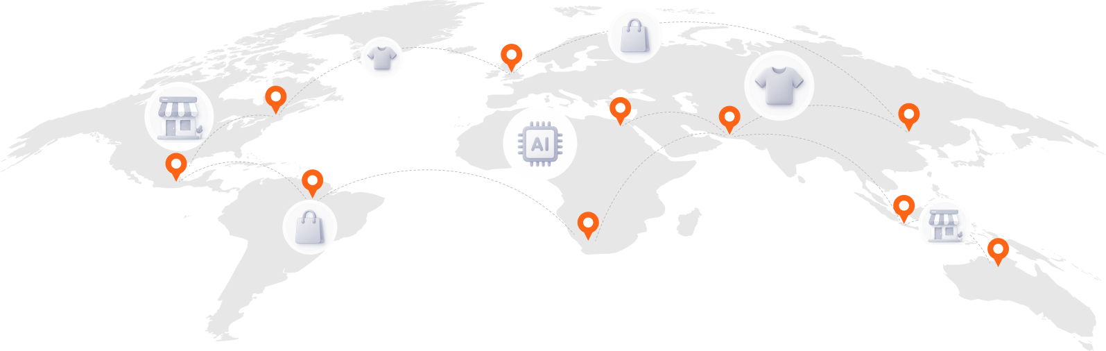 World map showing ShopO global commerce coverage